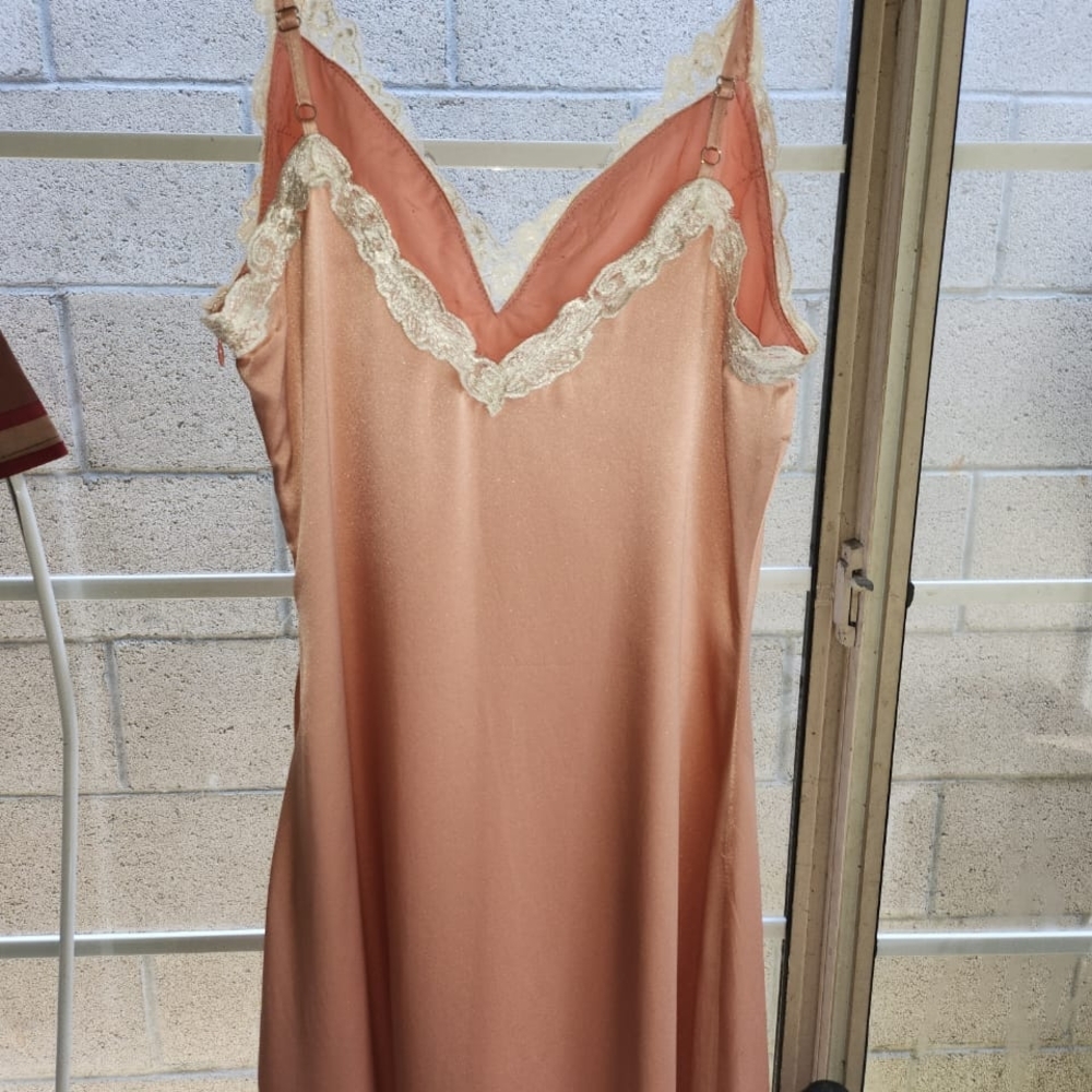 Elegant Peach Lace-Trimmed Slip Dress